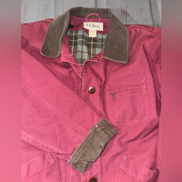 L.L. Bean Jackets & Blazers - Vtg L.L. Bean Chore Barn Jacket Canvas Coat Womens M Red Primaloft Plaid Lining